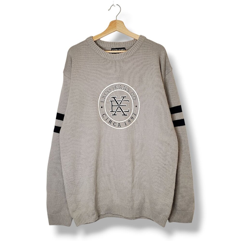 Vintage y2k Exco Jeans logo knit sweater gray size 2XL